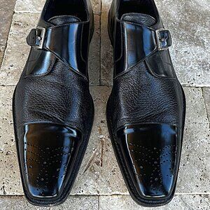 Mezlan Leather & Deerskin - Monk Strap Dress Shoes - Black